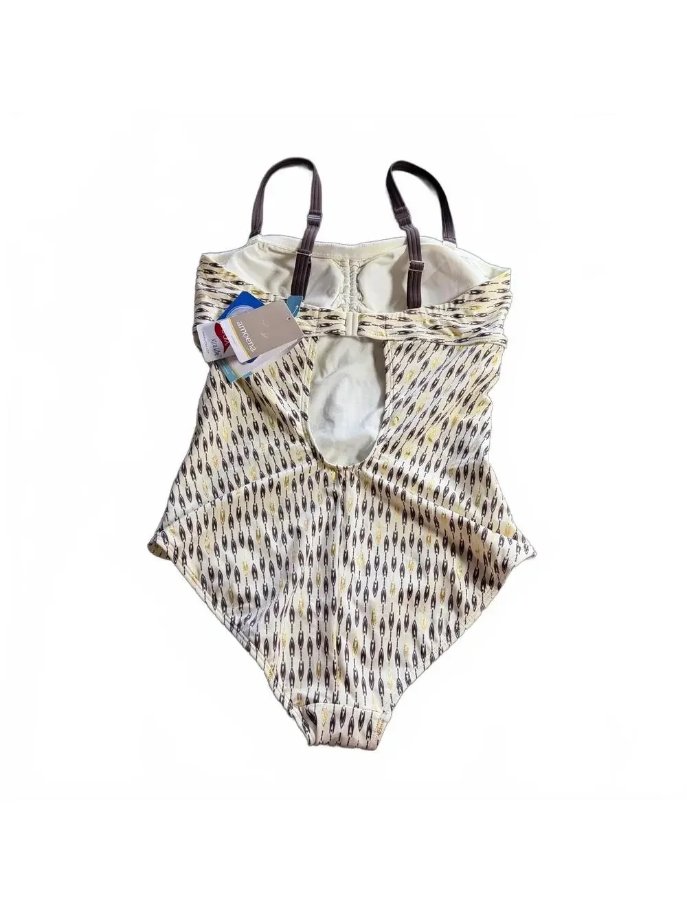 AMOENA cream brown Buenos Aries detachable straps one piece swimsuit size 10B